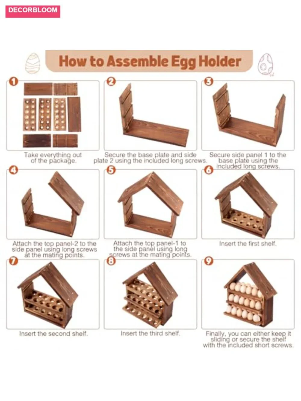 Wooden House Egg Holder 36 Hole 3 Tier Countertop Farmhouse Kitchen Storage - Picture 3 of 6